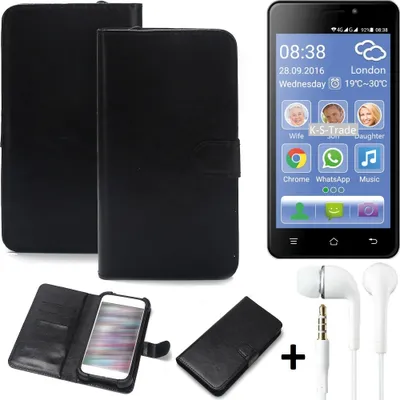 Produktbild von K-S-Trade Wallet Case Handyhülle kompatibel mit Switel eSmart M2 Schutzhülle Flip cover Flipstyle Tasche Hülle Flipcover Slim Bumper schwarz + in