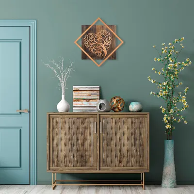 Immagine prodotto di Wallity, Albero- SKL2255, Noce, Altre decorazioni per la casa, 54 x 54 cm, 50% legno (spessore: 3 cm) / 50% metallo (spessore: 1