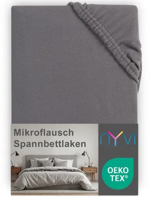Produktbild von NYVI Spannbettlaken DreamScience Mikroflausch 180x200 - 200x200 cm anthrazit für Matratzen bis 22 cm Höhe - Kuschelweiches & Wärmendes Bettlaken Spannbetttuch