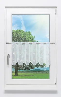 Produktbild von Scheibengardine Plauener Spitze - Blütenstreifen  (Bx H) 163cm * 35cm Beige/beige