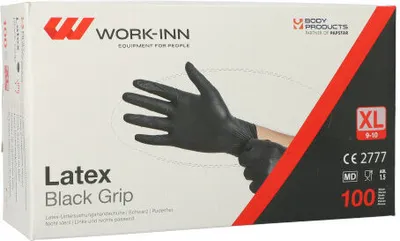 Produktbild von Work-Inn Latex Black Grip Einmalhandschuhe schwarz puderfrei (XL, 10 x 100 Stück = 1000 Stück)