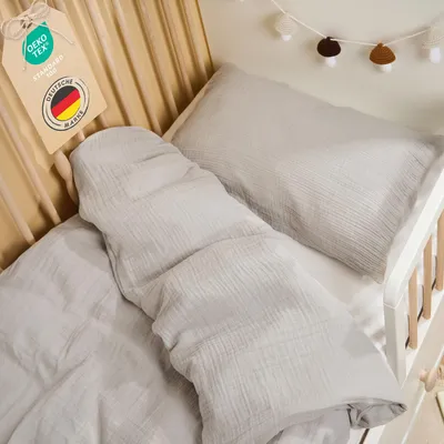 Immagine prodotto di Biancheria da letto per bambini Laleni 100x135 cm e 40x60 cm in cotone, mussola in grigio