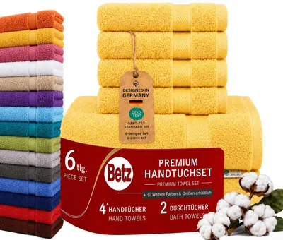 Produktbild von Betz 6er Handtuch Set Premium – 4 Handtücher 50x100 cm – 2 Duschtücher 70x140 cm - 100% Baumwolle – Frottee Handtücher für Bad, Gäste & Alltag - gelb