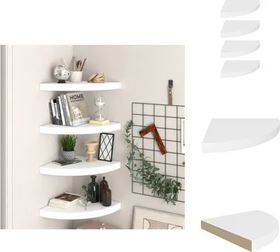 Obrázok produktu pre vidaXL Rohové plávajúce police 4 ks. Biele 35x35x3,8 cm MDF - Nástenné police