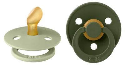 Produktbild von BIBS Colour Anatomical Schnuller 2er Pack, BPA-frei Dummy-Schnuller, Kiefergerechte Form. Naturkautschuk / Latex, Hergestellt in Dänemark. Größe 1 (0-6 Monate), Sage / Hunter Green