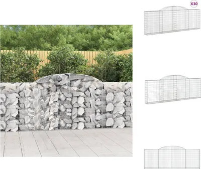 Productafbeelding van vidaXL Gabionen met boogvorm, 30 stuks, 300x30x100/120 cm, verzinkt staal - Bloempotten en plantbakken