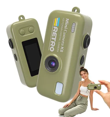 Produktbild von ZELURXX Retro Schlüsselanhänger Kamera Mini Digitalkamera kleine Kamera tragbar mit Filtern Fotoanhänger kreatives Geschenk Grün