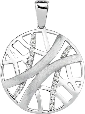 Produktbild von Anhänger mit Muster 925 Silber teilmattiert rund Ø22,8mm 22 Zirkonia Halsschmuck