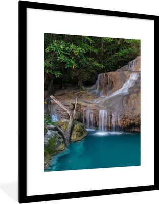 Produktbild von MuchoWow® Gerahmtes Poster Wasserfall - Felsen - Landschaft 60x80 cm - Poster mit Schwarzem Bilderrahmen Wandposter Rahmen Foto Bilder - Wohnzimmer - Dekorationen - Prämie
