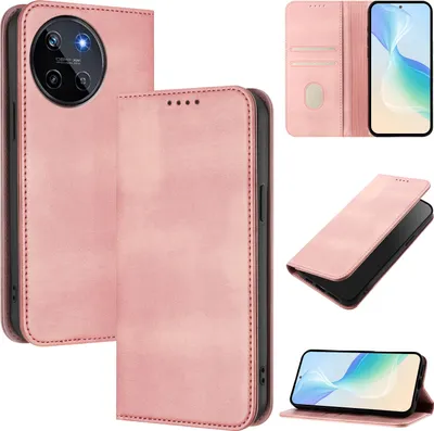 Produktbild von Handyhülle für Realme 11 4G, Vintage Leder RFID Schutz Kartenfach Standfunktion Magnetische Klapphülle Pink