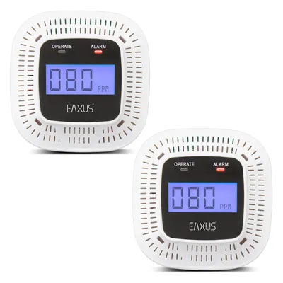 Immagine prodotto di Rivelatore di monossido di carbonio Eaxus Air-Guard Mini - Rivelatore di CO con display LCD, allarme da 70 dB, visivo e sonoro, DIN EN50291 - set da 2