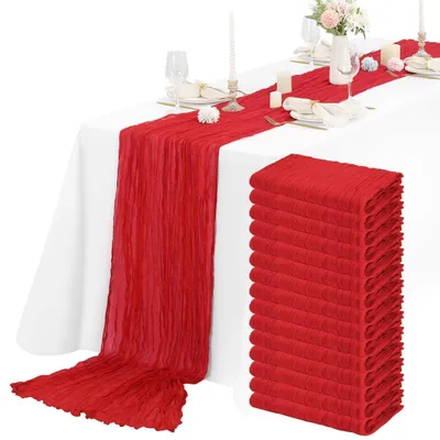 Obrázek produktu pro Sada 15 kusů červených průsvitných ubrousků z plátna, rozměr 55x300 cm, vhodné pro svatby a oslavy