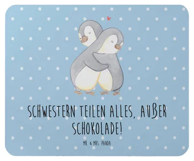 Produktbild von Mr. & Mrs. Panda Mauspad Schwestern Liebe - Blau Pastell - Geschenk, pc, Schokolade, Mouse Pad, einzigartige Designs, computer, Geschwisterliebe, Schwester, Humor, laptop
