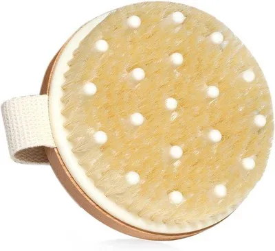 Image de Brosse de massage naturelle pour le drainage lymphatique et la réduction de la cellulite, 11 x 11 cm, en bambou naturel