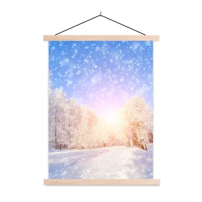 Produktbild von MuchoWow® Textilposter Schnee - Sonne - Winter 60x80 cm mit holzfarbenen Rahmen - Wandbild