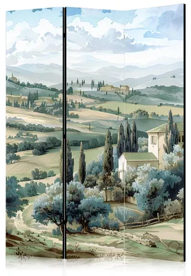 Produktbild von Muralo Beiseitig bedruckter PARAVENT 3-teilig Raumteiler klappbar TOSKANISCHE LANDSCHAFT ZYPRESSEN NATUR 135cmx172cm