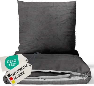 Produktbild von NYVI Winter Bettwäsche Set DreamScience Cashmere Touch 155x220 + 80x80 cm Anthrazit Silber - Kuschelweich & Wärmend - Mit Reißverschluss,  , für Allergiker geeignet
