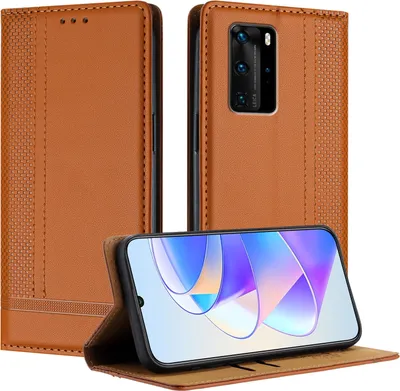 Produktbild von Handyhülle für Huawei P40 Pro Leder Flip Klappbare Schutzhülle mit Standfunktion Braun