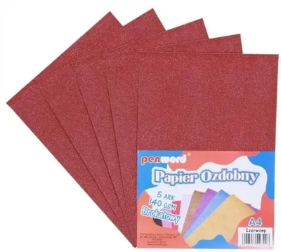 Obrázok produktu pre Dekoratný papier A4, brokatový, červený, 140 g, 5 listov - Polsirhurt
