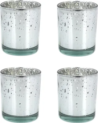 Produktbild von Teelichthalter Glas 6x7,2cm silber 4er Set
