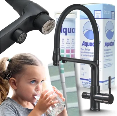 Immagine prodotto di Rubinetto da cucina a 3 vie Ari Flexible con doccetta estraibile, beccuccio girevole 360 gradi, nero opaco, per acqua filtrata