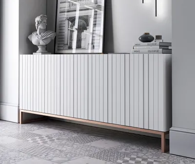 Produktbild von Glamour Kommode TV Weiß matt TV-Sideboard Elpis 3D Modern Lindner Möbel  168cm x 36,5cm x 72 cm Farbe: Weiß matt- Italienische Tiefmattfolie