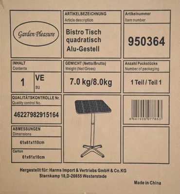 Produktbild von Tisch/Stehtisch BISTRO, quadratisch, Alu-Gestell