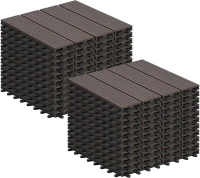 Produktbild von WPC Fliesen Set für 2 m², für Außenbereich Terrasse Balkon, Terrassenfliesen mit Klicksystem 30x30 cm, Kaffeebraun