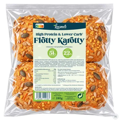 Produktbild von Locawo High Protein Low Carb Flotty Karotty Brötchen 280g