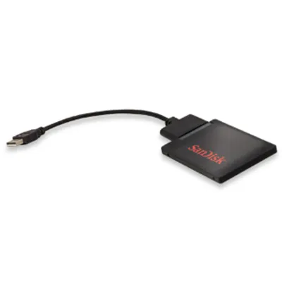 A black SanDisk USB 2.0 adapter is shown on a white background.