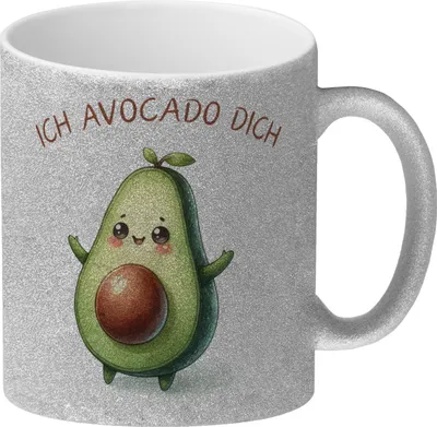 Produktbild von Avocado Glitzer-Kaffeebecher mit Spruch Ich Avocado dich