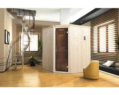 Obrázek produktu pro Finská sauna z masivního dřeva Weka Kiruna GT vel.2 vč. 4,5kW kamen a digitálního ovládání s celoskleněnými dveřmi v grafitové barvě