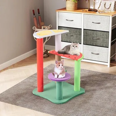 Immagine prodotto di Albero per gatti con palo - 69 cm - Include una casetta a forma di fragola - Albero da gioco e arrampicata