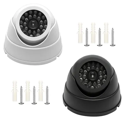 Immagine prodotto di 2 telecamere finte per sistemi di videosorveglianza - Telecamere di sicurezza realistiche con luce LED lampeggiante
