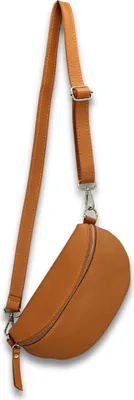 Produktbild von Bauchtasche Damen Echtleder Umhängetasche mit Ledergurt, Camel Braun