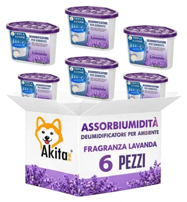 Immagine prodotto di Akitaink Set 6 Assorbiumidita' Deumidificatori Lavanda 500 ml
