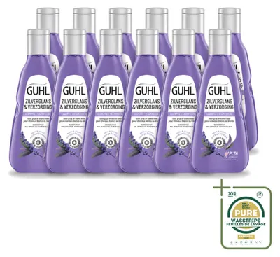Image de 12 flacons de shampooing Guhl Silberglanz & Pflege, 250 ml chacun - Pack économique - 12 pièces
