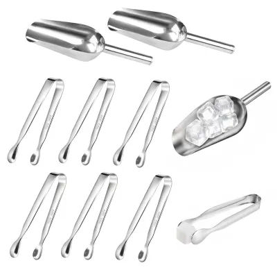 Edelstahl Zuckerzangen Set – 6 Zangen + 2 Eisschaufeln