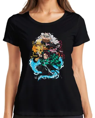 Produktbild von Kimetsu no Yaiba Tanjiro Nezuko Zenitsu Inosuke Anime Geschenk Damen T-Shirt, Schwarz, S