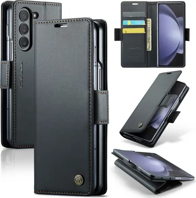 Image de Etui pour Samsung Galaxy Z Fold 5, carte de blocage RFID, étui en cuir avec fonction stand noir
