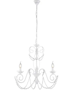 Image de Damasco Lustre En Fer Laqué Blanc Déco Effet Shabby Chic Et Strass Cristal 3 Lumières 120 D.47 Bl77-3-Bco