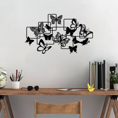 Immagine prodotto di Wallity, Farfalle - L, Accessorio decorativo da parete in metallo, 100 % METALLO, Nero, 70 x 40 cm