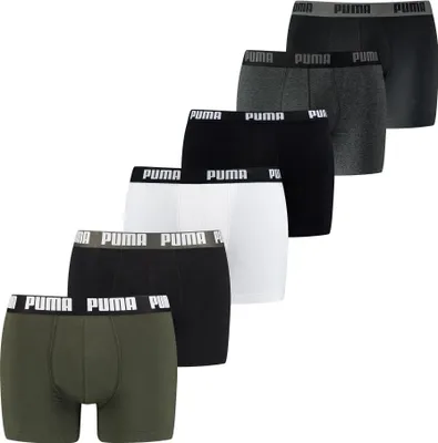 Produktbild von PUMA Herren Boxer Shorts, 6er Pack - Basic Boxer, Baumwolle Stretch, Everyday Grün/Schwarz/WeißGrau M