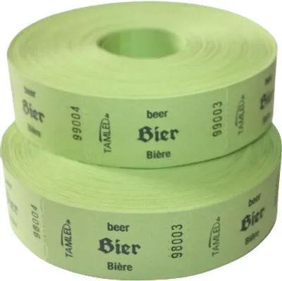 Produktbild von Bonrollen BIER grün dreisprachig 2 Rollen je 1000 perforiert Abrisse nummeriert