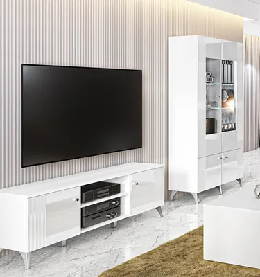 Image de Meuble mural « Villa » – Meuble d'extension – Meuble multimédia en 3 éléments – MDF blanc brillant – 76475463