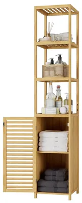 Image de Meuble de salle de bain en bambou - Étagère sur pied - 169 x 33 x 33 cm - Naturel