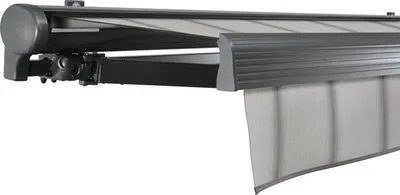 Produktbild von SOLUNA Halbkassettenmarkise Comfort 4,5x3 Dessin D420 Gestell DB703 dunkelgrau Antrieb links inkl. Motor und Wandschalte