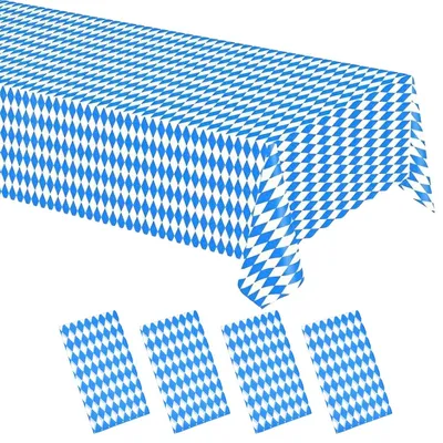 Productafbeelding van TRANKIELO® - 4 stuks tafelkleed 137 x 274 cm - Blauw-wit   - Waterdicht en eenvoudig in gebruik