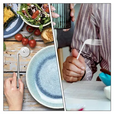 Produktbild von Ergonomisches Essbesteck-Set aus Edelstahl – Abgewinkelter Löffel und Gabel für Senioren, geeignet für Linkshänder und Rechtshänder
