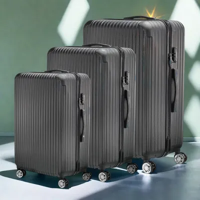 Produktbild von 3-teiliges Kofferset, Familienset, gestreiftes Kofferset, dreiteiliges Kofferset, schwarz, geeignet für Reisen